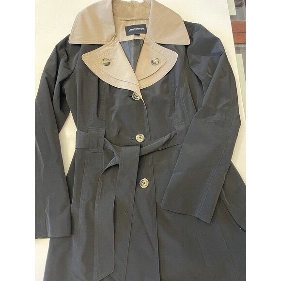 London Fog Jackets & Blazers - FOG by London Fog Belted Womens Jacket - Black & Beige Waterproof Medium